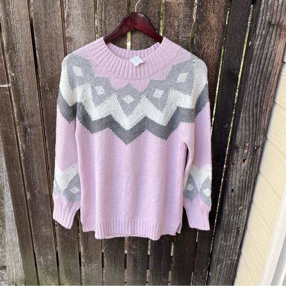 Ann Taylor Loft Fair Isle Nordic Pastel Pink & Gray  Sweater NWT Sz M - Picture 6 of 12